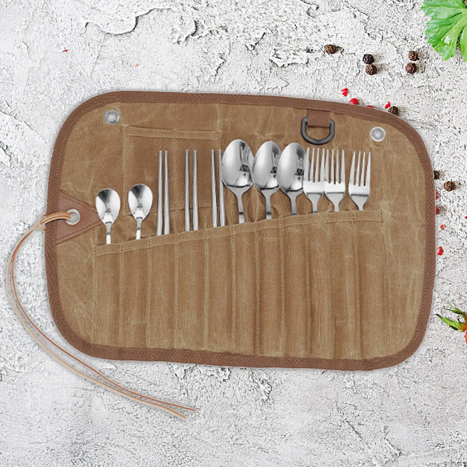 Outdoor Tableware Storage Bag Cutlery Roll Lightweight Cookware Flatware Organizers, Camping Utensil Bag for Travel Barbecue