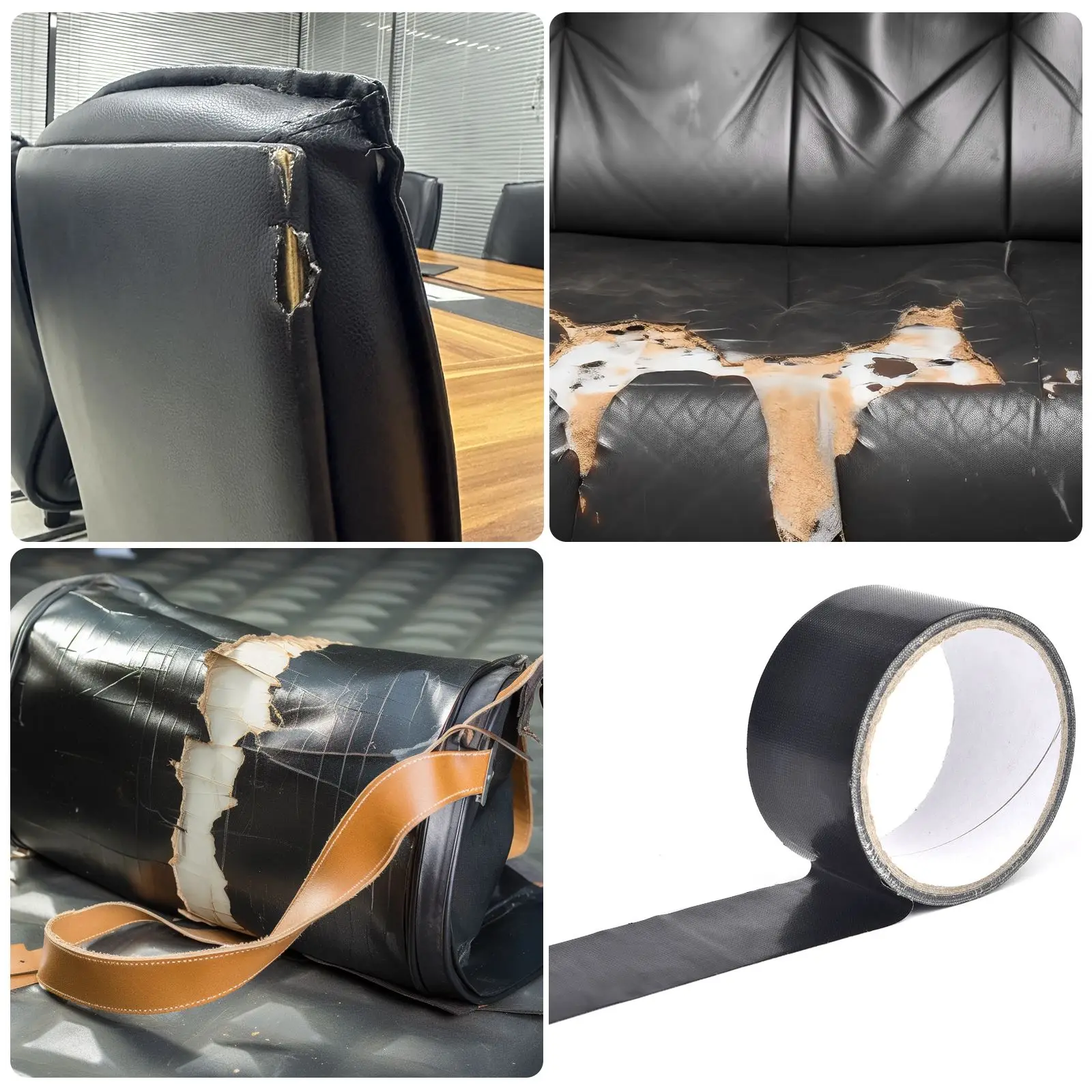 Self Adhesive Leather Repair Tape For Sofa Car Seats Handbags Jackets Furniture Shoes Black