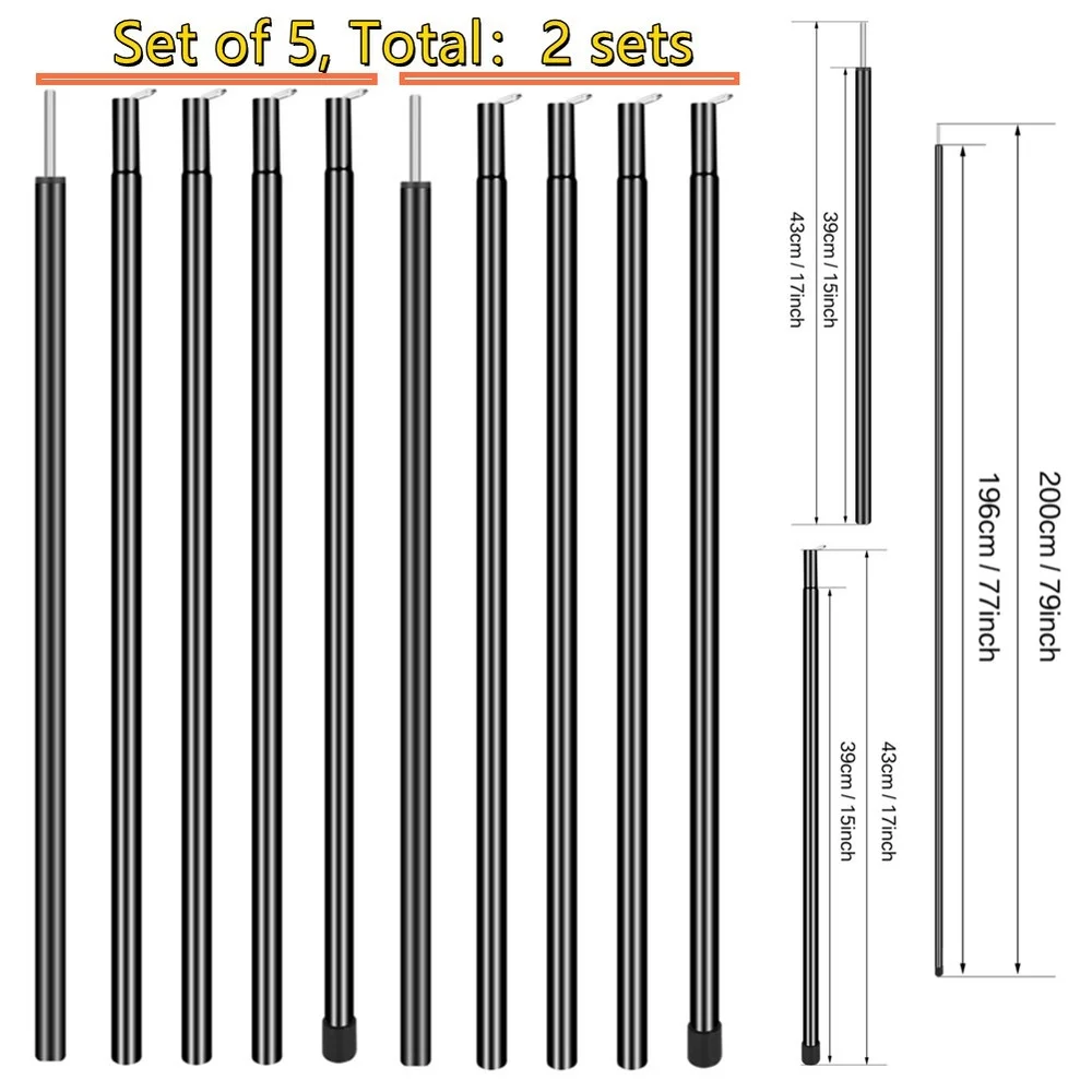 Telescopic Tent Pole Adjustable Tarp Aluminium Alloy Rods for Backpacking Hiking Camping Awning Shelter Canopy Accessory Kit telescopic tent pole
