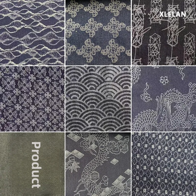 Retro Denim Fabric National Style Embroidery Clothing Material Dragon Pattern Wave Nostalgic Design Outerwear Fabric Washed Deni