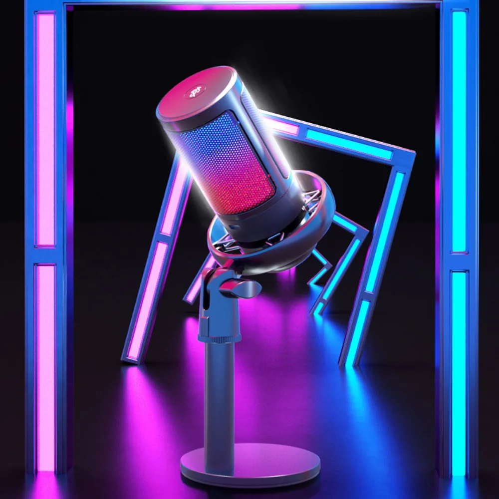 

Профессиональный конденсаторный микрофон RGB с шумоподавлением, USB-микрофон RGB для игр, металлический цветной USB-микрофон