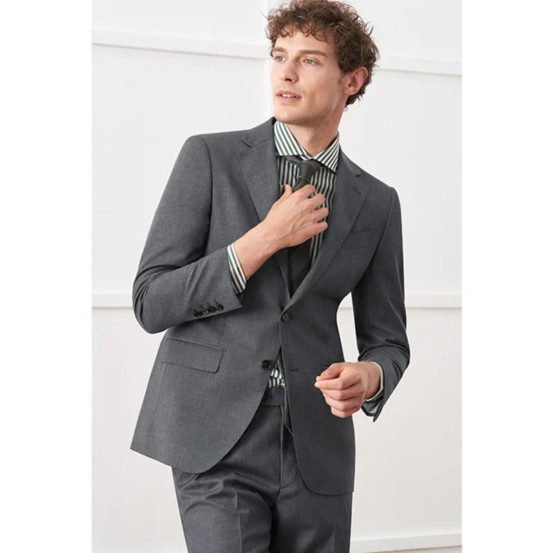 Men Suit 2 Pieces Classic Dark Grey Wedding Suit For Men Tuxedos Costume Mariage Homme
