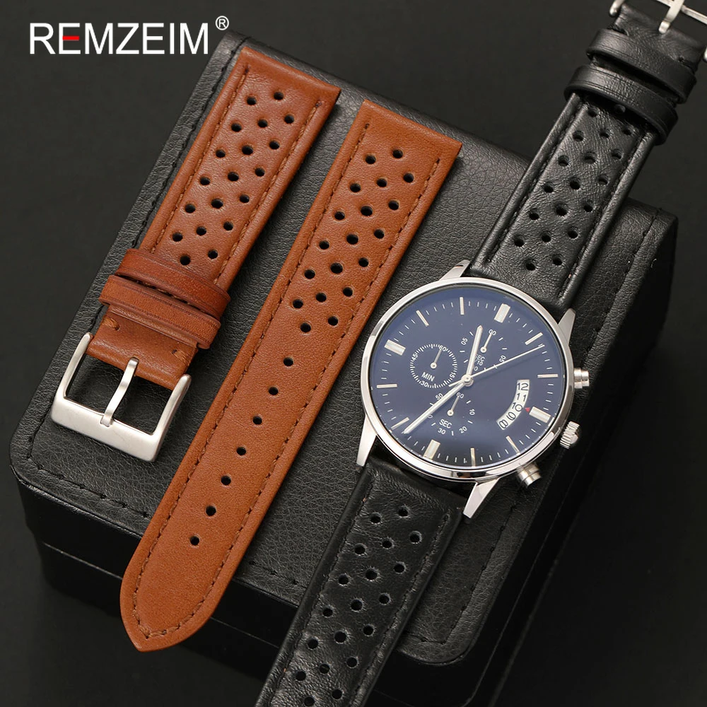 Men's Retro Genuine Calfskin Leather Watch Band - Breathable & Comfortable Replacement Strap