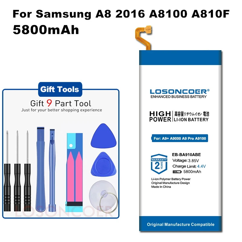 

For Samsung Galaxy A9+ A9000 A9 Pro 2016 Duos TD-LTE, SM-A9100, SM-A910F/DS SM-A910 A9100 A910 5800mAh EB-BA910ABE Battery