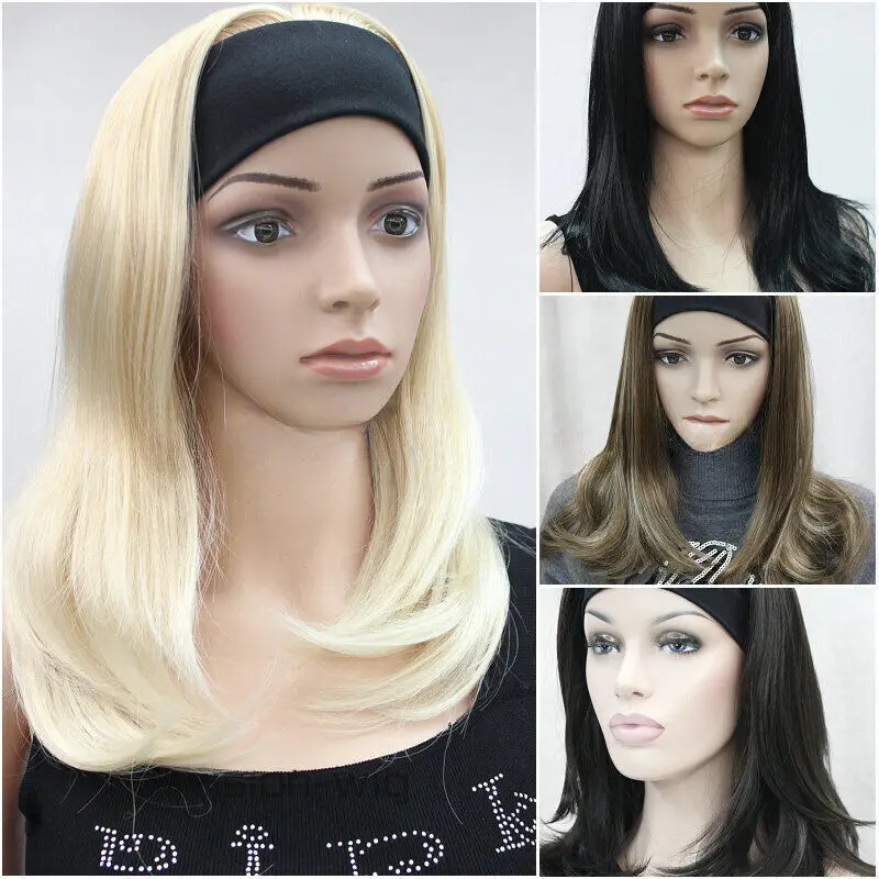 

Women Straight Wig Ladies Daily 3/4 Headband Half Wig Natural Hair Cosplay Wig