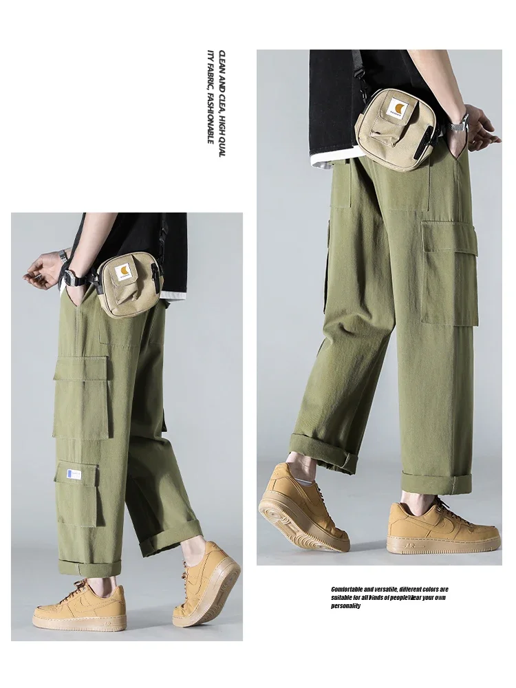 Winter Men's Solid Color Cotton Pants  Fashionable and Versatile Mop Pants  Japanese Style Warm Men's Casual Pants