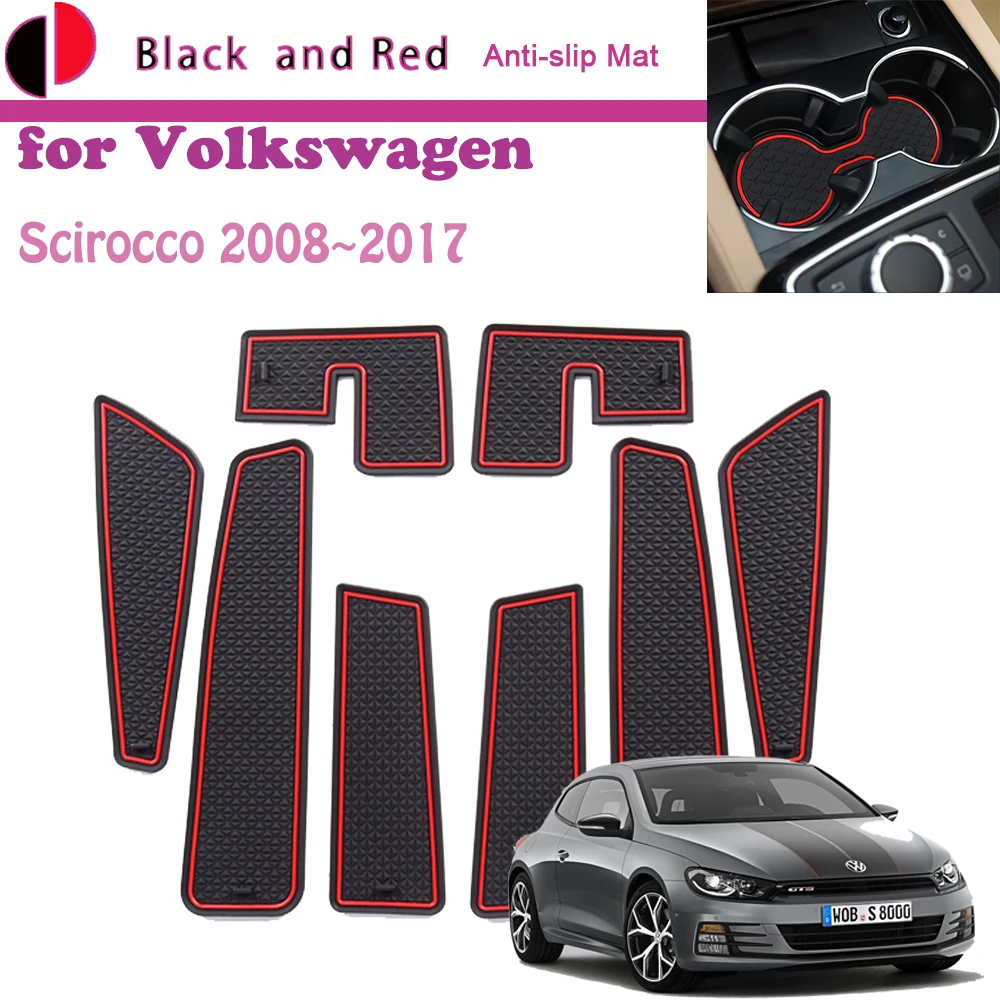 

Резиновый дверной коврик с желобом для Volkswagen VW Mk3 Scirocco R GTS 2008 ~ 2017 2009 2010 2011 2012 2013 2014 2015 2016, подушка для чашки, слот для хранения ворот, подставка, Пылезащитная наклейка