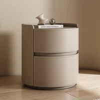 Modern Round Nightstand with PU Leather Top