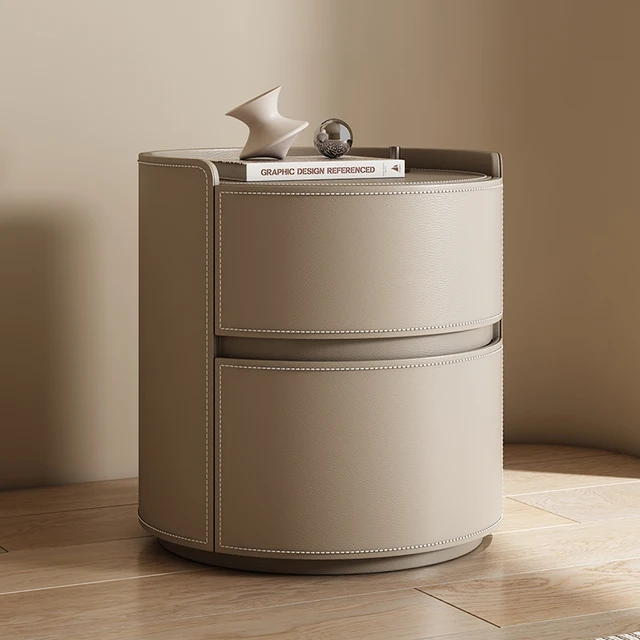 Modern Round Nightstand with PU Leather Top Modern Round Nightstand with PU Leather Top