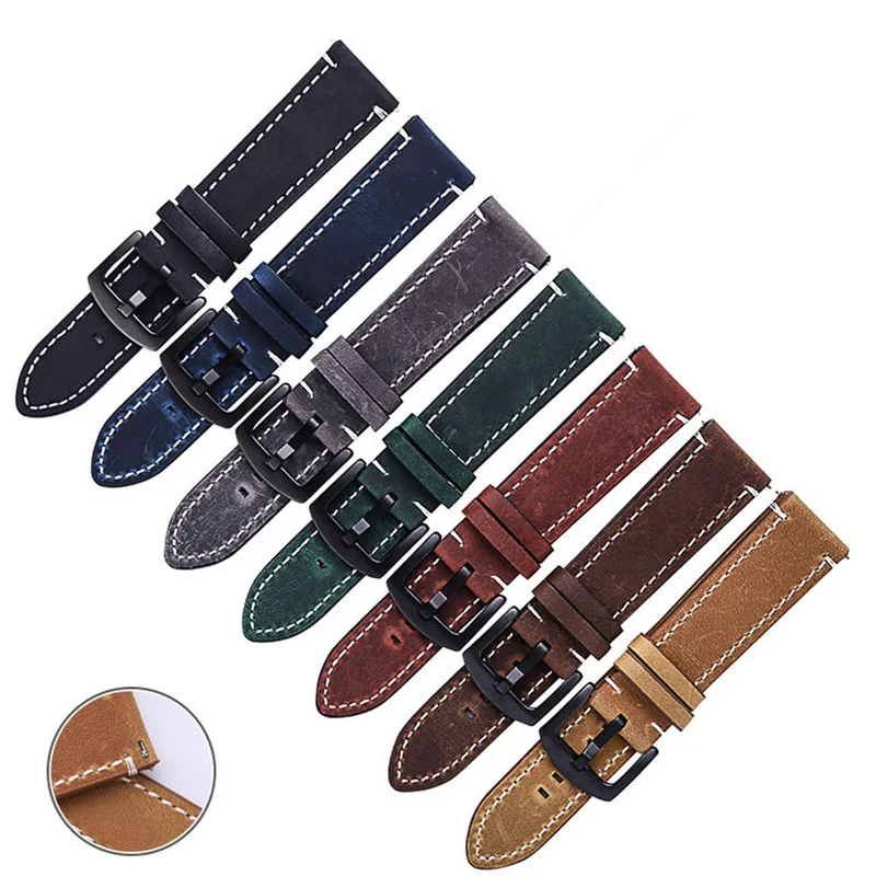

Leather Watch Strap 18mm 20mm 22mm 24mm Watchband for Seiko Quick Release Wristbelt Retro Wristband Stitching Bracelet