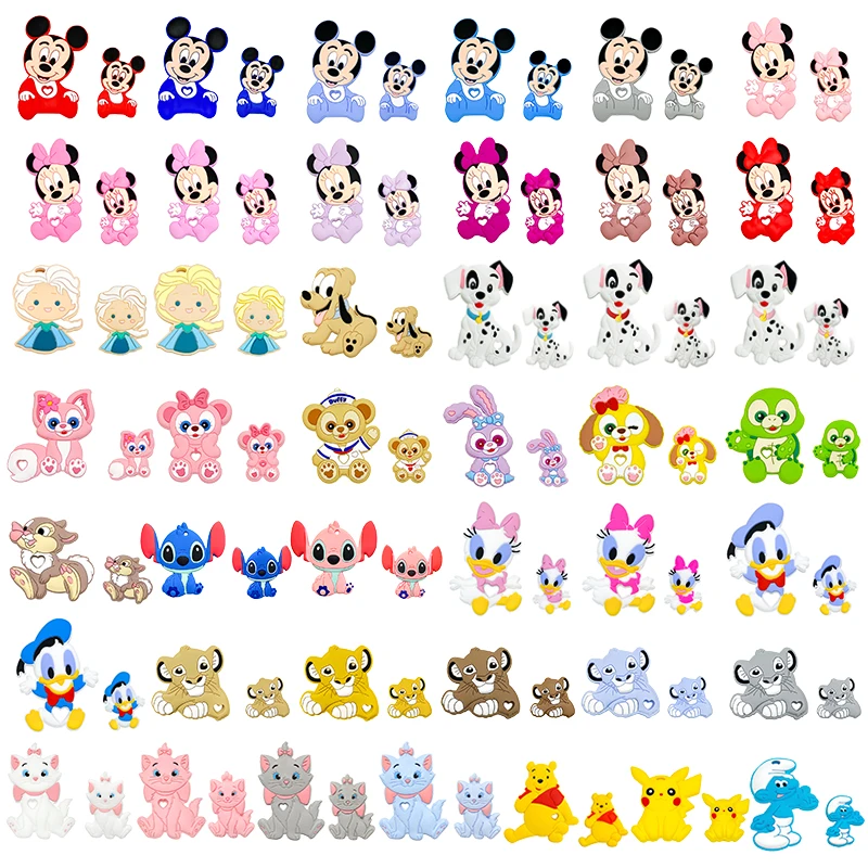 Teething Toys 2pcs Silicone New Disney Teething Beads Cartoon Shape Baby Teethers Food Grade Teething Toys Diy Pacifier Clips Accessories