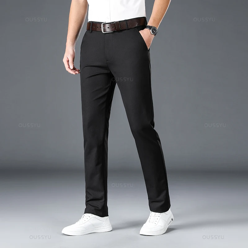 Brand Clothing Spring Summer Straight Suit Pants Men Business Fashion Black  Blue Solid Color Formal Trousers Large Size 40