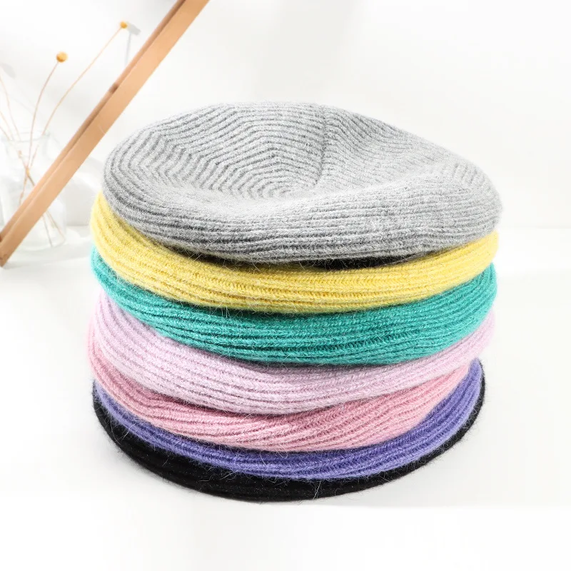 

New Solid Rabbit Fur Winter Beret For Women Lurex Famale Autumn Cap Bright Warm Hat Top Quality Boina Party Gifts Wholesale
