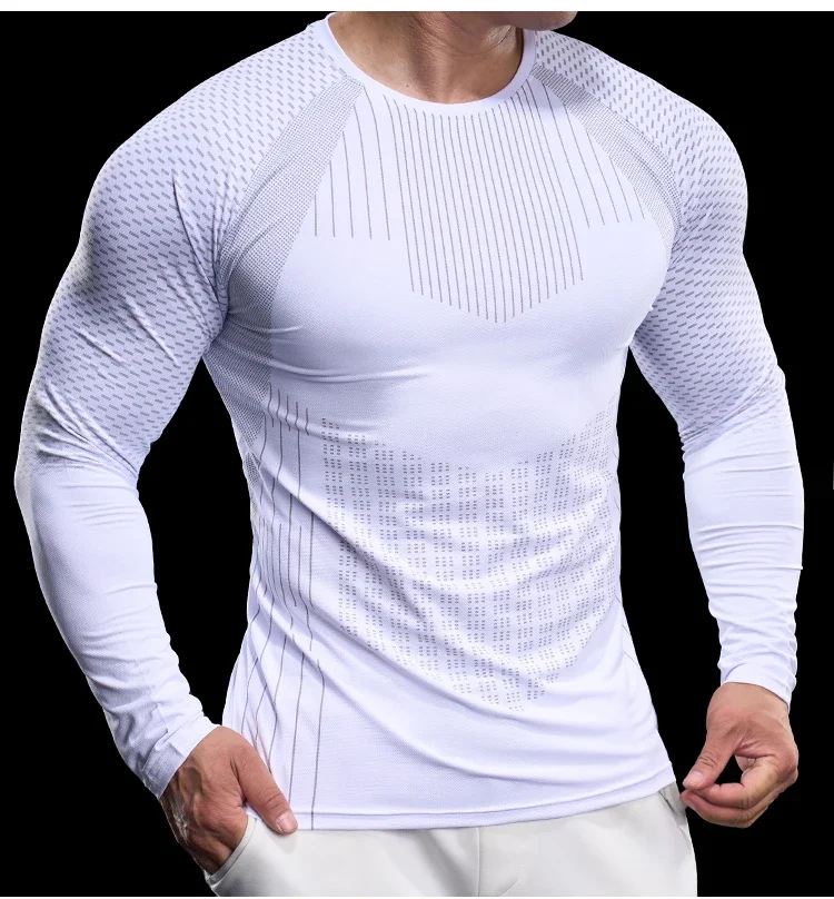 Men Athletic Running Shirt Elastic Training T-shirt Gym Fitness Workout Tight Outdoor Jogging Sweatshirt