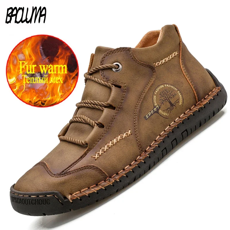 Winter Warm Leather Boots Men Waterproof Ankle Snow Outdoor Motorcycle
