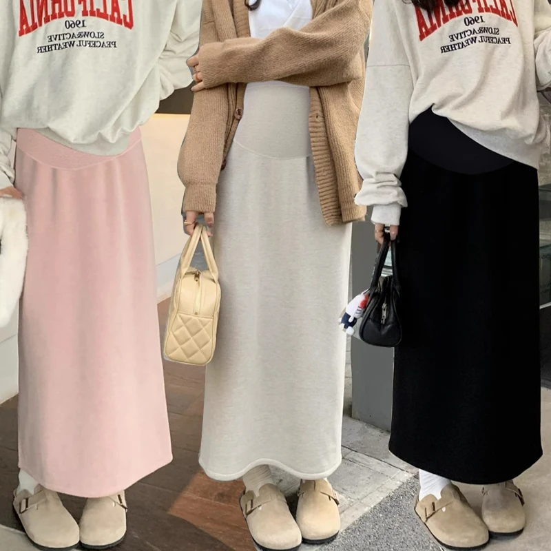 Autumn Maternity Belly Skirt Solid Color Back Split Korean Style Long Straight Skirt Slim Hips Pregnant Women's Pencil Skirts