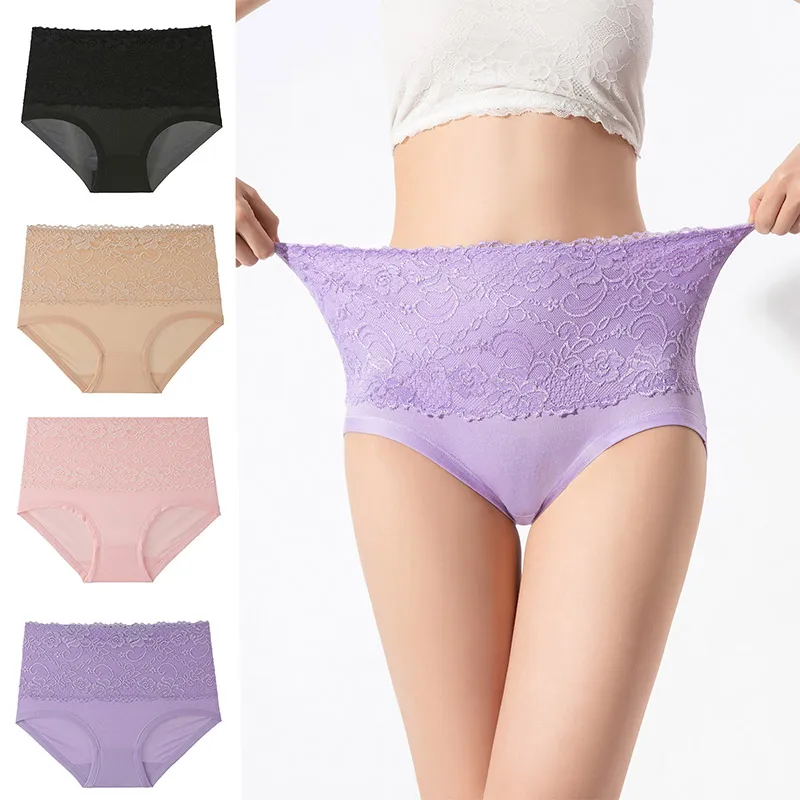 

Women's Underwear Knickers Plus Size High Waist Briefs Lace Panties Breathable