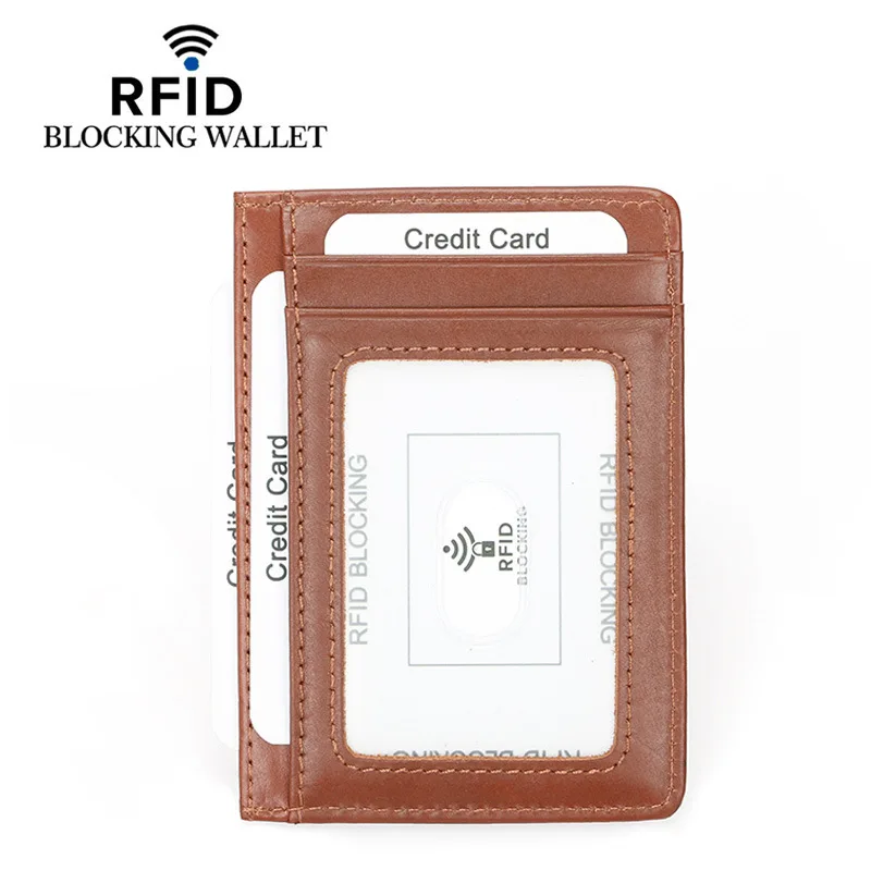 100% Genuine Cow Leather Card Holder Men Women Bank ID Card Holder Case RFID Blocking Vintage Pocket Wallet
