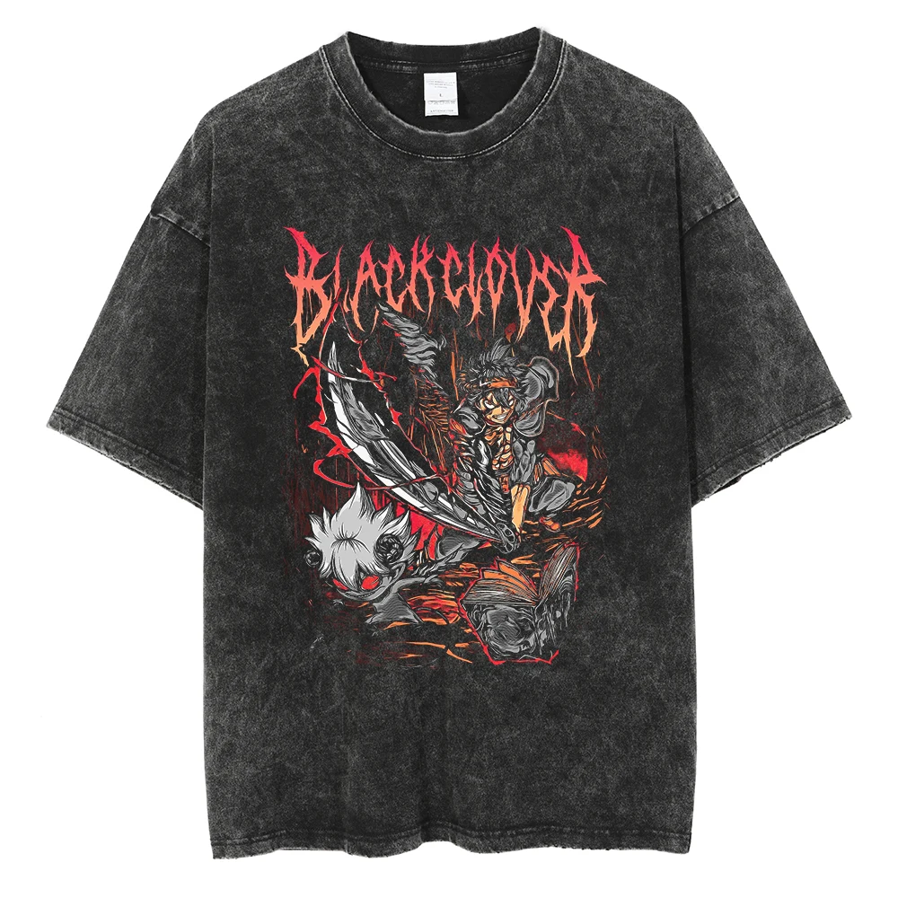 Anime-Inspired Vintage Washed Graphic T-Shirt - Oversized Streetwear Cotton Tee