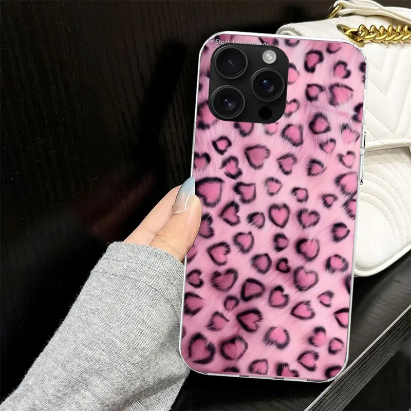 Chic Pink Leopard Print Soft Silicone Phone Case - Black Capa Design