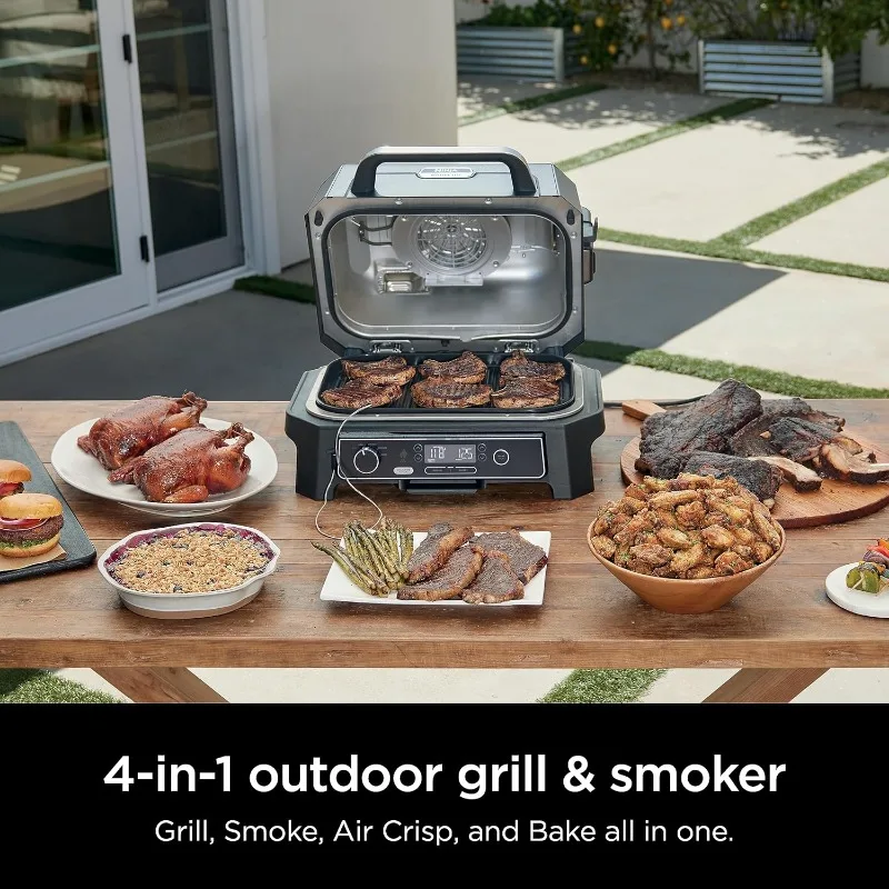 Outdoor Grill & Smoker, Thermometer, 4-in-1 Master Grill, BBQ Smoker,Outdoor Air Fryer, Bake, Portable, Electric Grill,Dark Grey 5