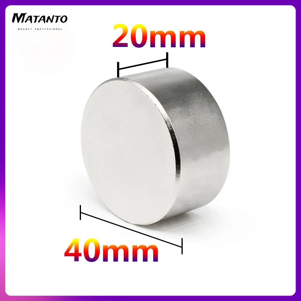 

1/2PCS 40x20 mm Thick Rare Earth Neodymium Magnet 40x20mm Big Strong Round Magnets N35 Permanent Disc Search Magnet 40*20