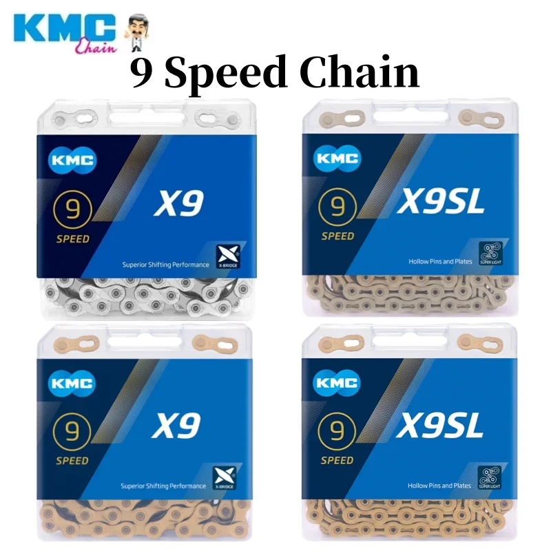 Bicycle Chain bicycle chains KMC Bike Chain X9 X9SL MTB Road Bicycle Silver Black Silver Gold Chain 9Speed Bike Curren for Shimano SRAM Parts