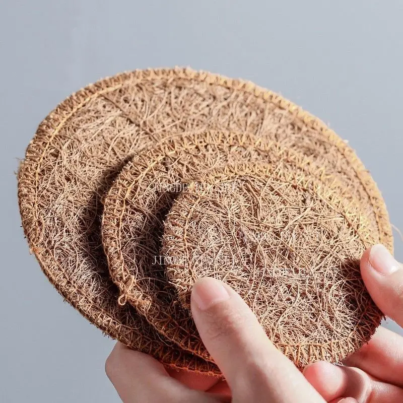Natural Coconut Silk Coaster Coconut Brown Specialty Tea Mat Home Tea Ceremony Accessories Small Mat Mane Woven Insulation Pad