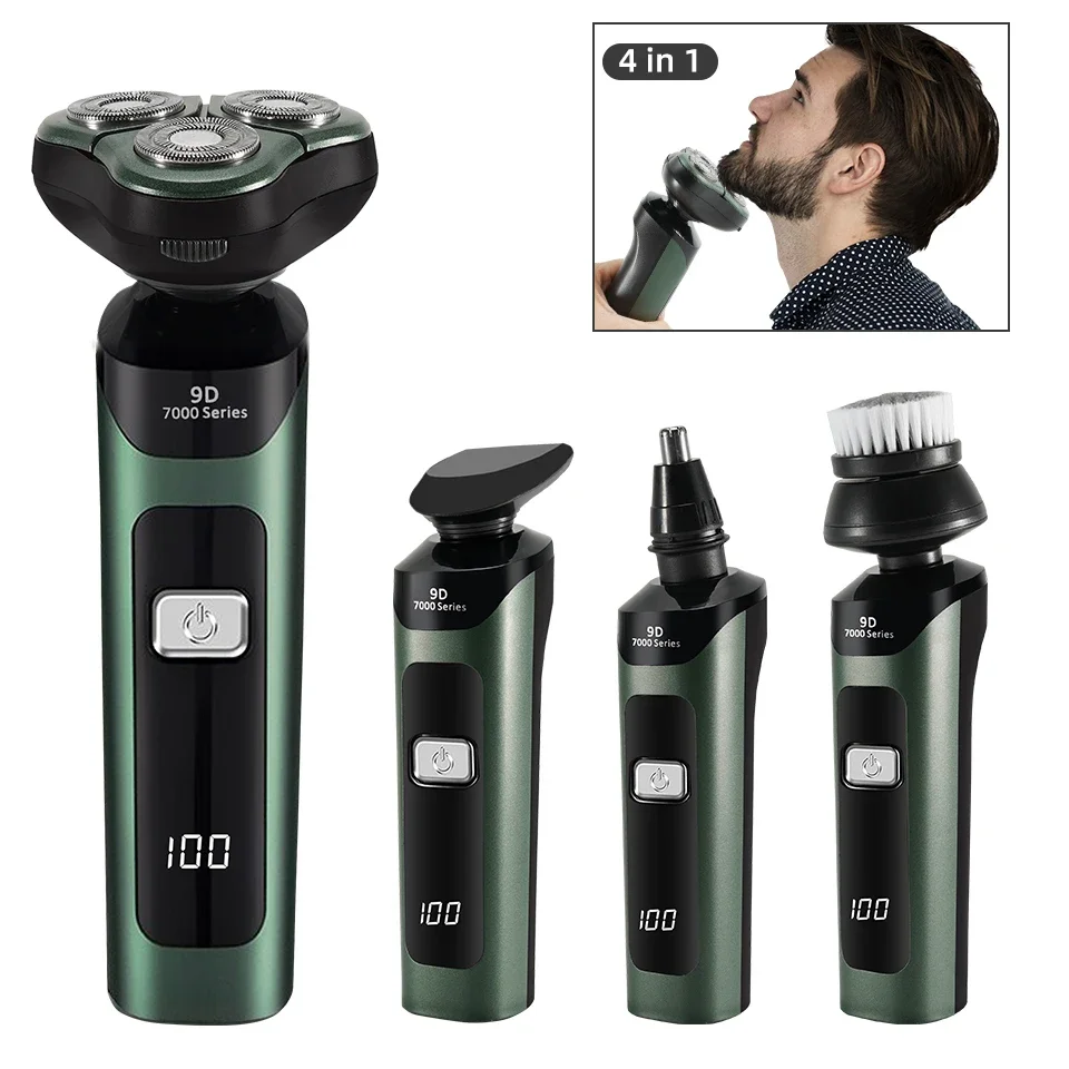 

4 In 1 Electric Shaver LCD Digital Display Three-head Floating Razor Rechargeable Smart Razor Waterproof Shaver Type-C charge