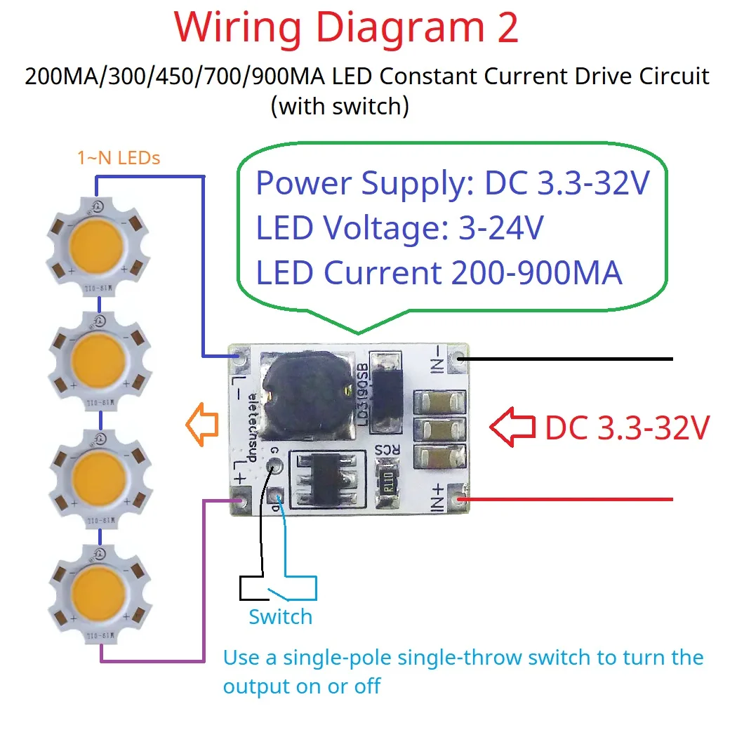 200MA/300/450/700/900MA DC 3.3-30V LED 조광기 PWM 컨트롤러 모듈 다기능 DC-DC 벅 정전류 드라이버 LD3190SB