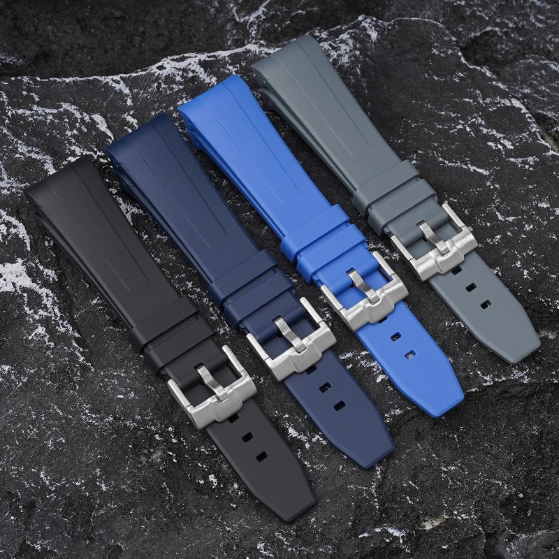 Waterproof TPU Rubber Watch Strap with Curved End for Ocean Series Watches, 22mm
