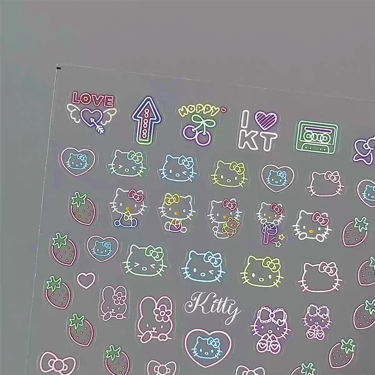 1 sheet Fluorescent hellokitty nail sticker embossed Japanese cartoon girl heart Hello Kitty pen holder cup decoration sticker 5