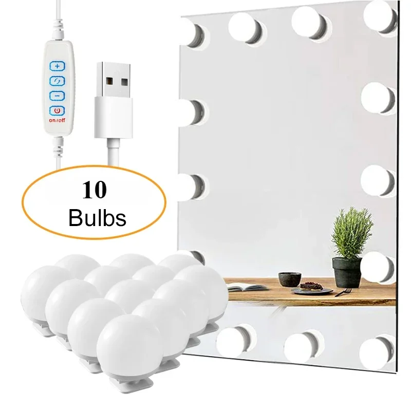 Mirror Light Bulbs Vanity Light USB Power Bathroom Dressing Table Lighting Dimmable LED For Makeup Mirror