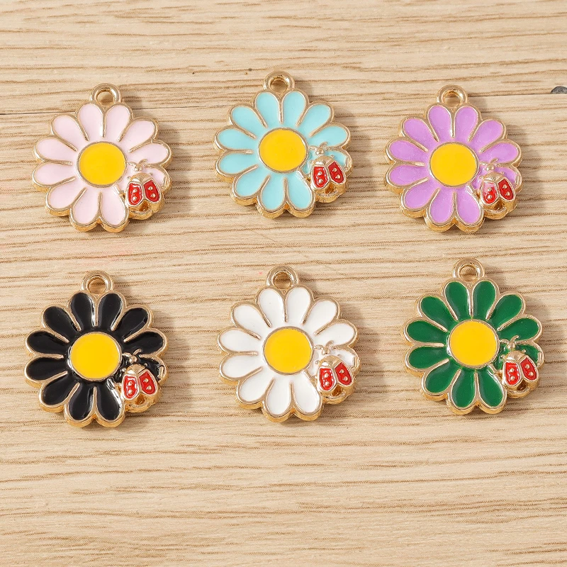 귀여운 믹스 컬러풀 에나멜 꽃 참 펜던트 10개, 쥬얼리 제작용 드롭 귀걸이 목걸이 팔찌 DIY 공예 액세서리