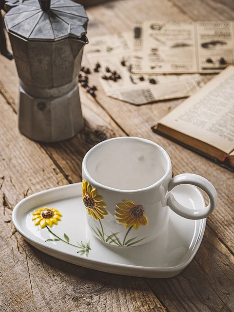 Sunflower Ceramic Mug and Plate Set / Chunky Tea & Coffee Cup