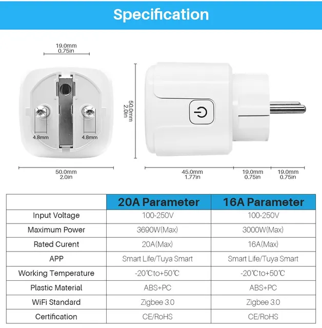 1pc Tuya Smart Plug EU 16A/20A Zigbee Prise De Courant - Temu Belgium