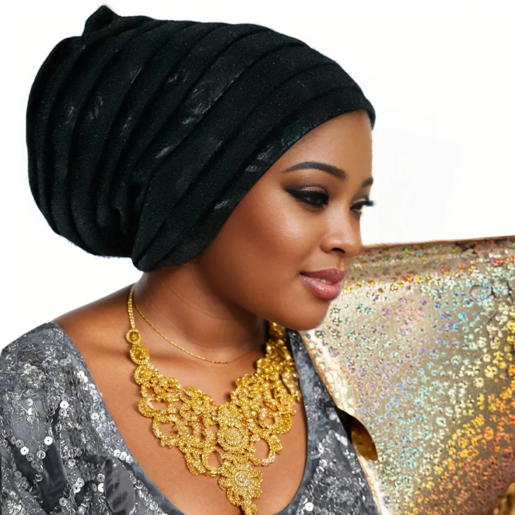 Elegant Glitter Pleated Turban Cap for Women: Stylish Head Wrap and Headpiece