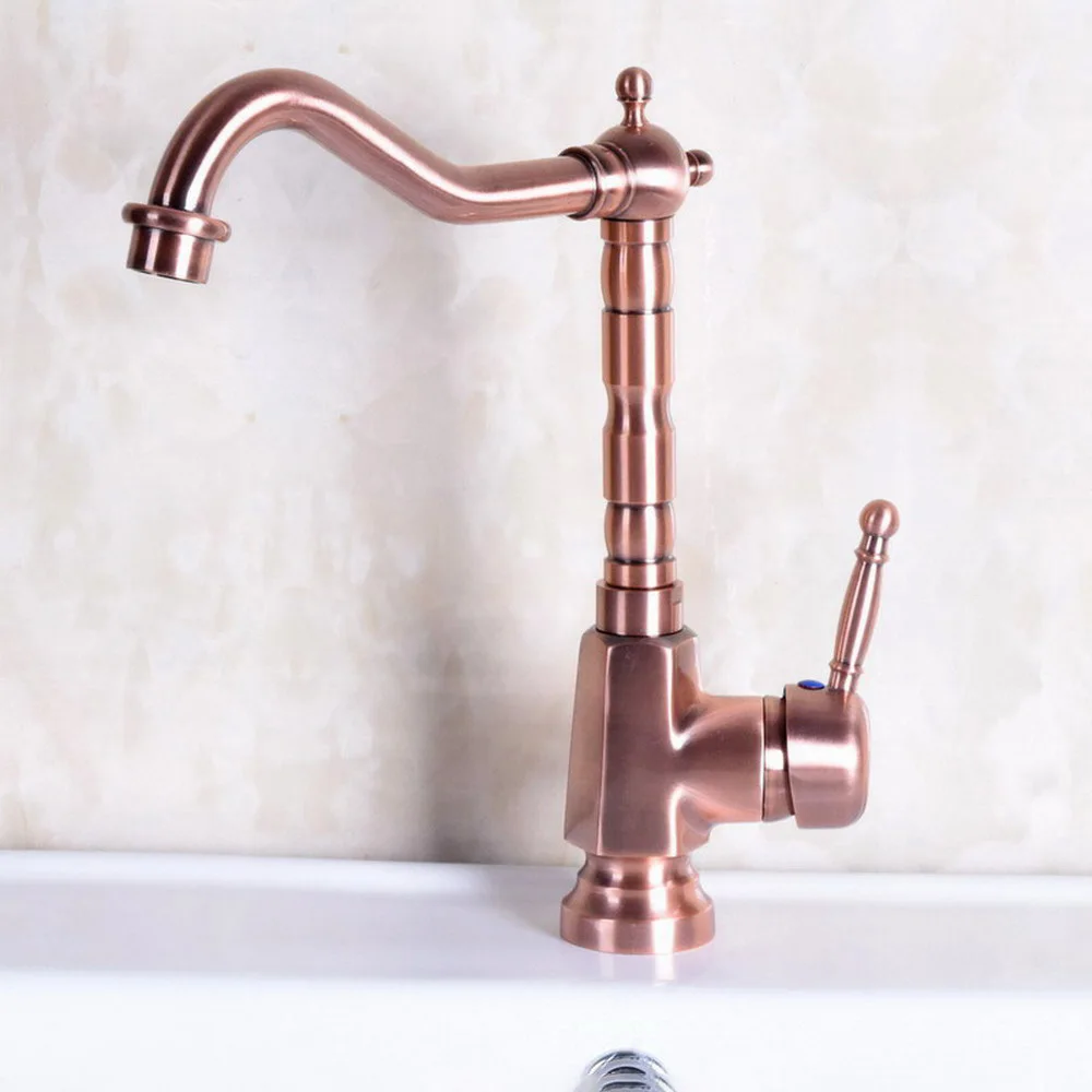 

Antique Red Copper Basin Faucet Swivel Spout Bathroom Kitchen Faucet Vessel Sink Mixer Tap Deck Mounted