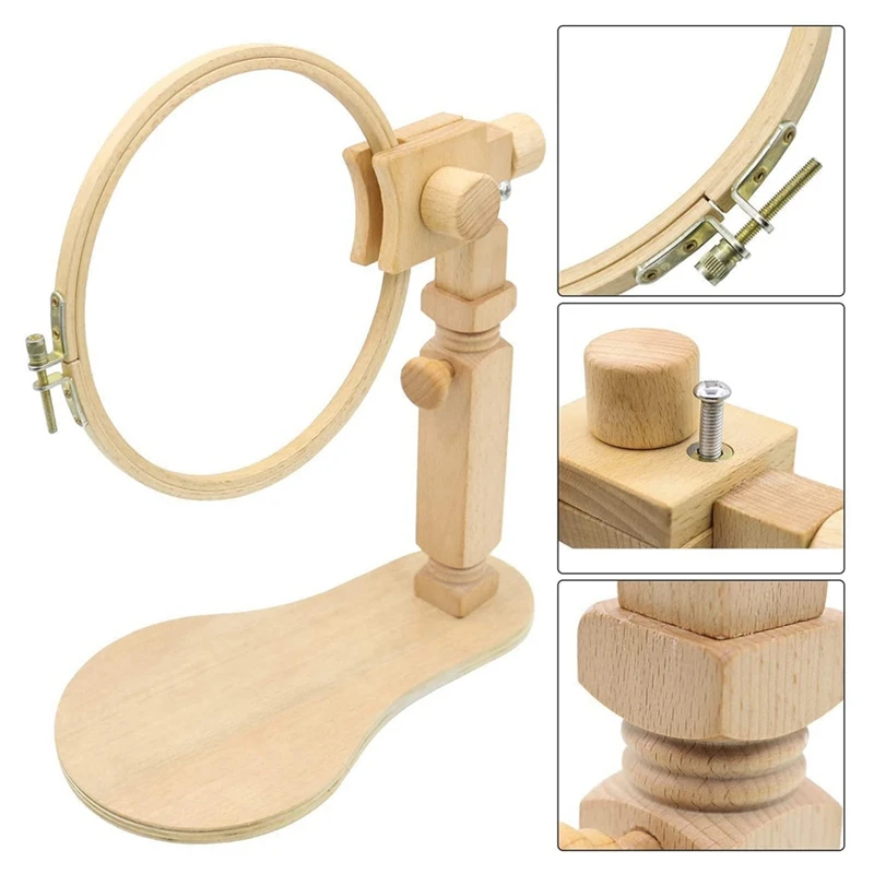 Embroidery Stand Rotated Crossstitch Stand Lap Beech Wood Embroidery Hoop Holder Hands Free Needlepoint Frame