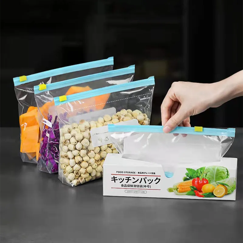 

Plastic Bags with Zipper Reusable Fresh-keeping Bags Kitchen Storage Organization Fruit Vegetable Grain Storage Organizers