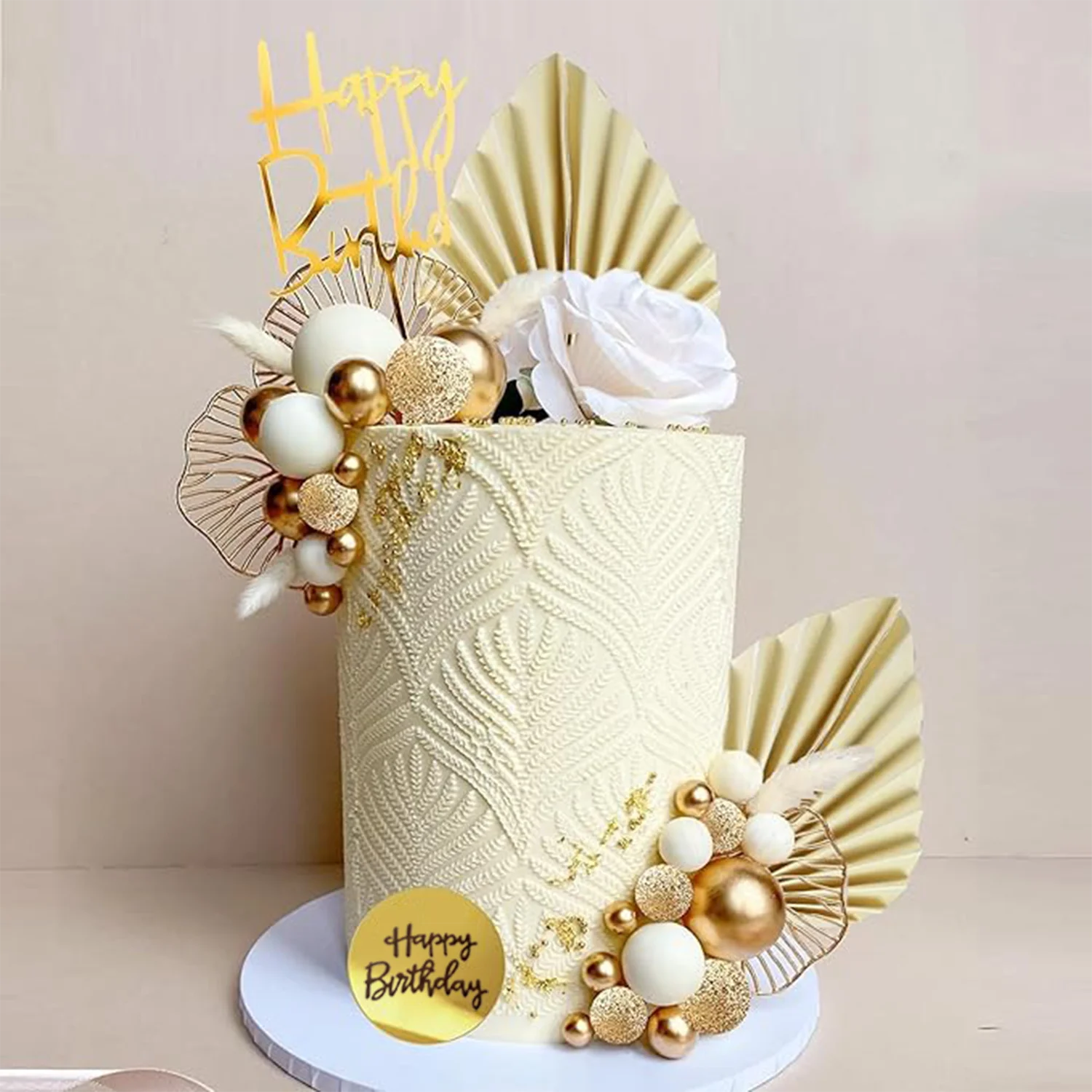 Elegant White Gold Cake Topper Balls for Celebrations and Special Occasions