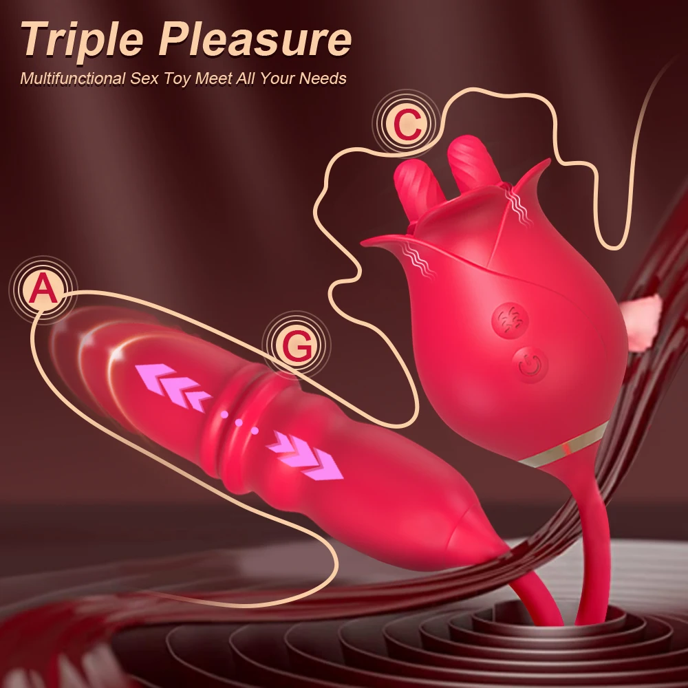 Tongue Licking Thrusting Vibrator Women G Spot 3 In1 Clitoral Stimulation Nipple Massager Adult Sexs for Female Rose_voghion.com