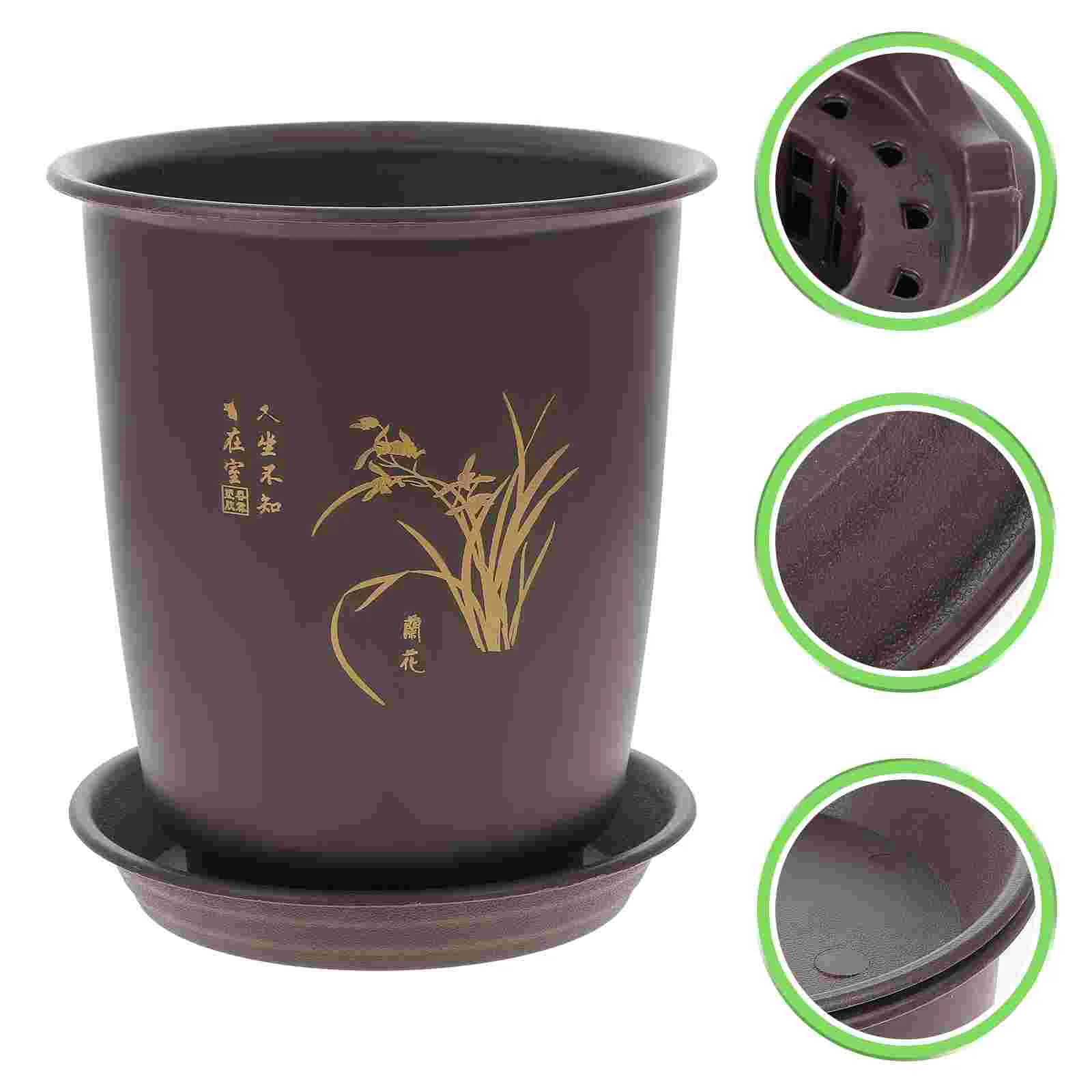 

Orchid Pot Plastic Imitation Porcelain Flowerpot Planter with Trays