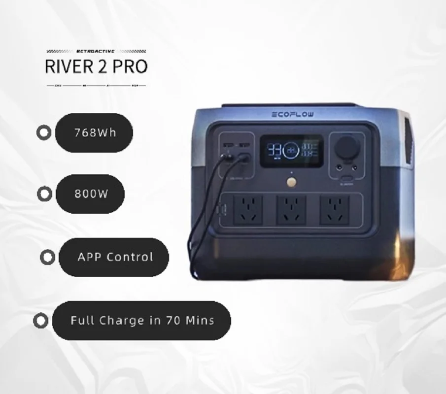 EcoFlow River 2 Pro 768wh 800w Outdoor Mobile 220V Fast Charge Lithium Iron Phosphate Battery Lithium Battery Battery Pack High Power Power Supply