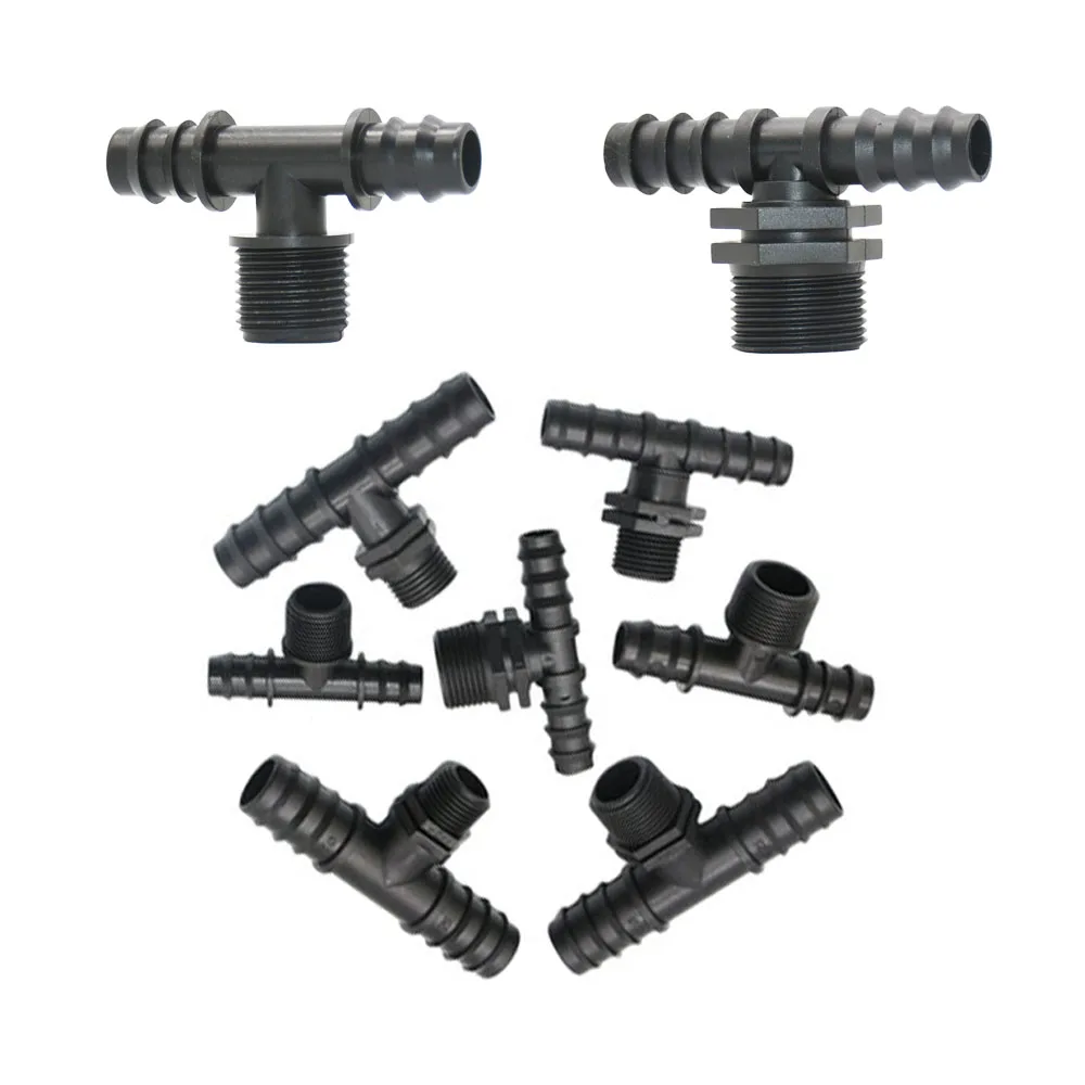 2-way Pe Hose Barb Connect 1/2 3/4" Thread 16/20/25mm Hose Water Splitter For Garden Irrigation