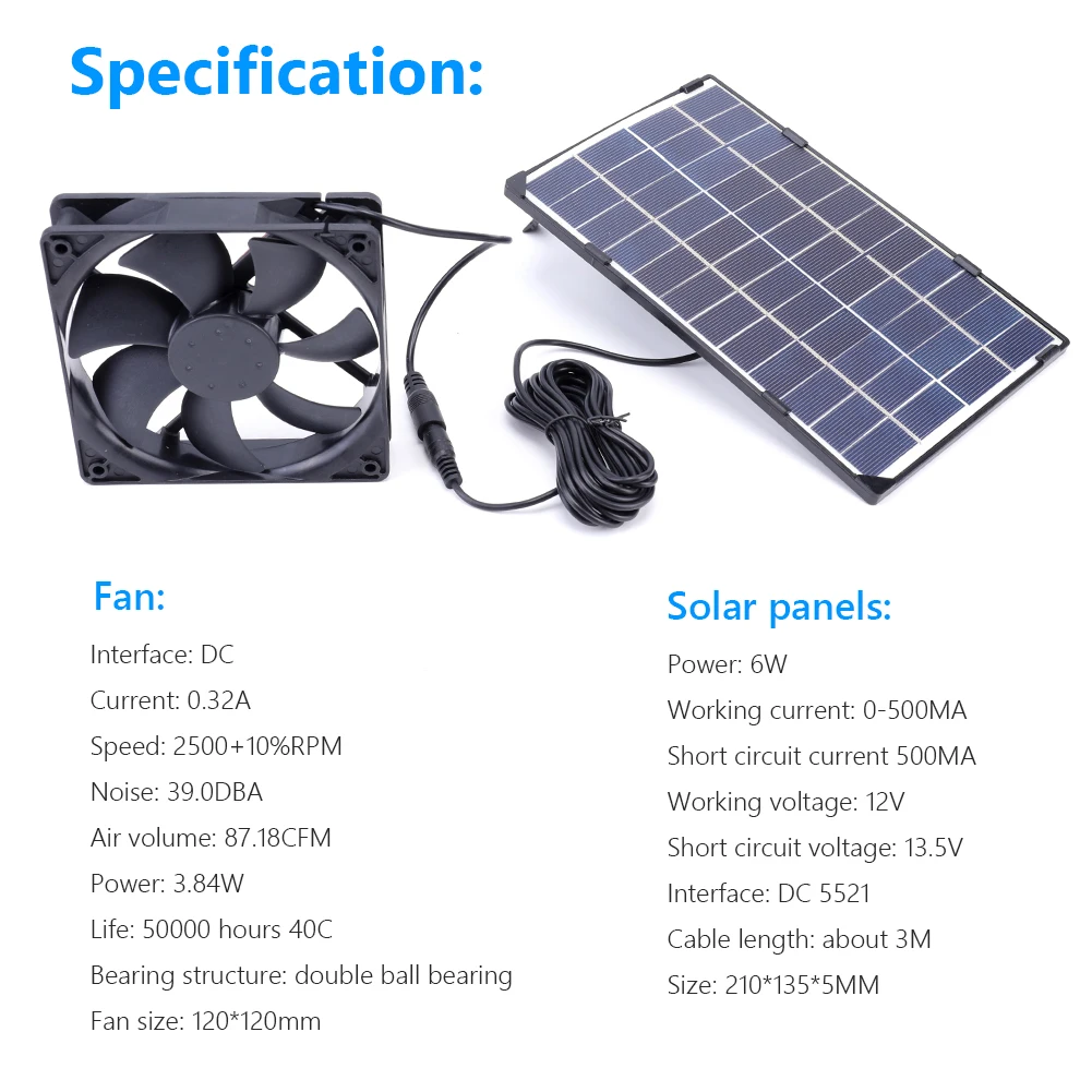 10W 12V Solar Panel Powered Fan 5 Inch Mini Ventilator Solar Exhaust Fan  for Dog Chicken House Greenhouse RV Car Fan Charger