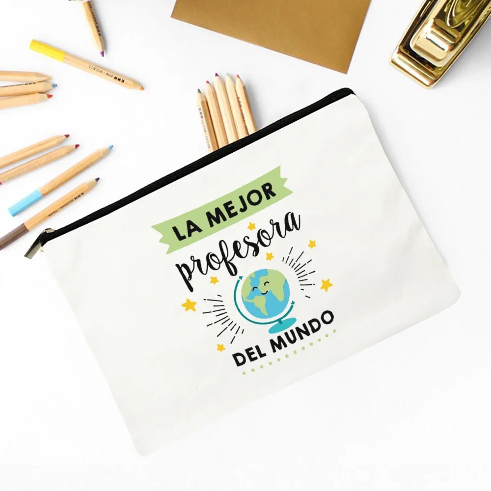 Bester Lehrer der Welt, Make-up-Tasche mit spanischem Aufdruck, Reise-Neceser-Toilettenartikel, Aufbewahrungstasche, Bleistiftbeutel, Absolventen-Geschenk für Lehrer – Detail 14