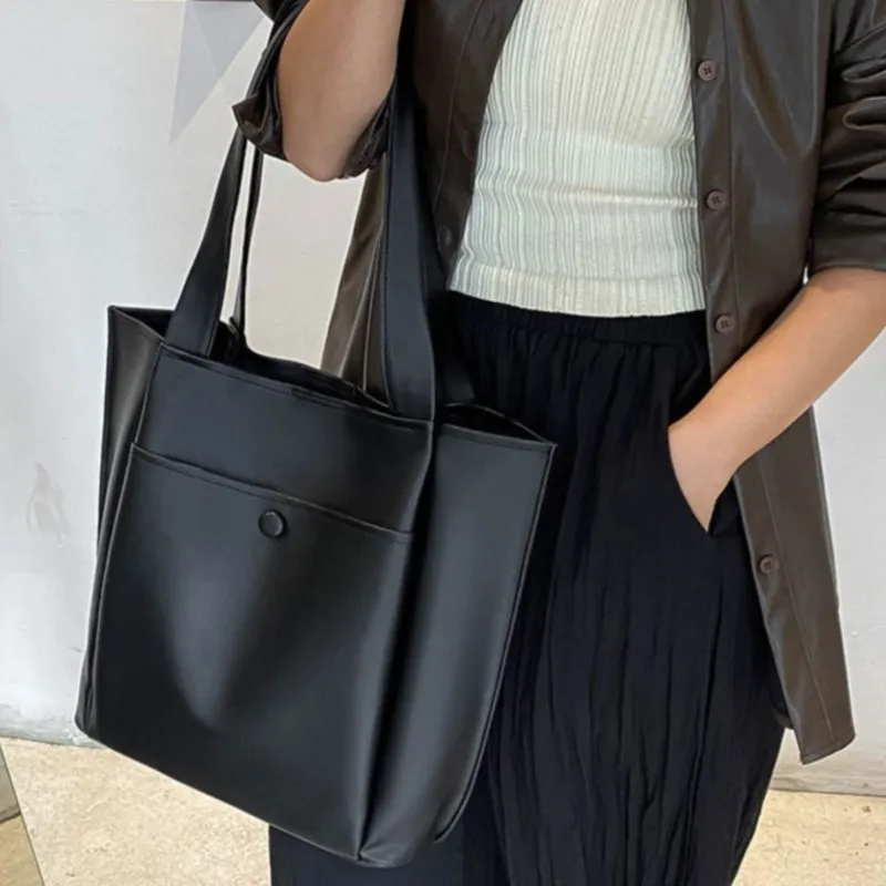 

Designer Work Large Capacity Handbags Leather Solid Color Tote Bag Luxury Vintage Simple Shoulder Bag High Quality Versatile