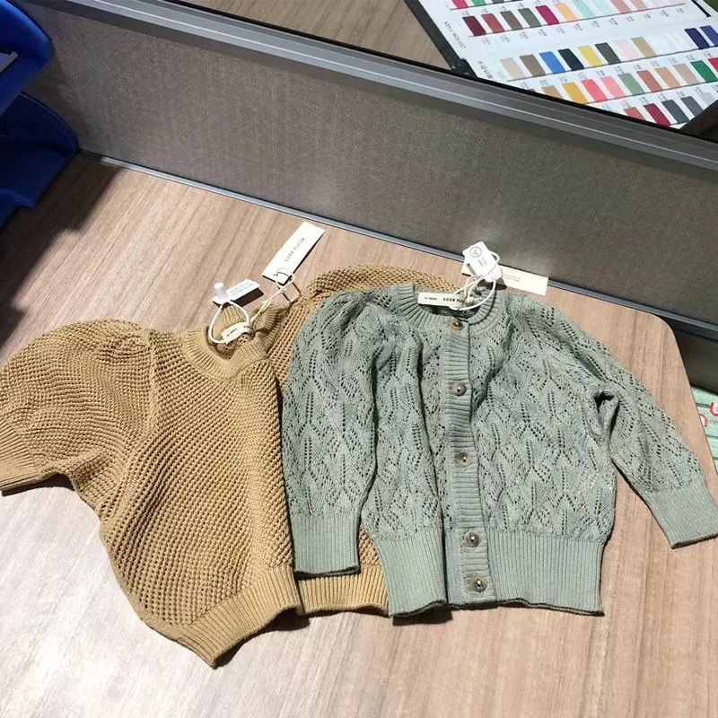 

Children Clothes Girl Cardigan Summer Color Jacquard Air Conditioning Coat Children Knitted Cardigan Baby Hollow Out Top