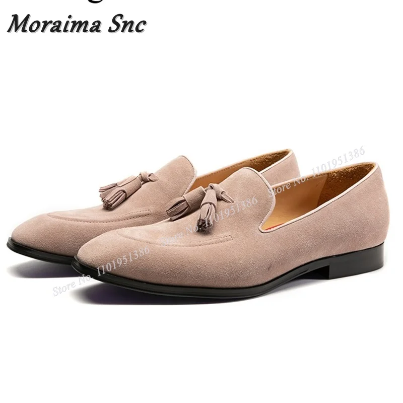 

Moraima Snc Khaki Fringe Suede Men Shoes Square Heel Handmade Slip on New Cover Toe Casual Shoes Shoes Party Shoes Big Size 47